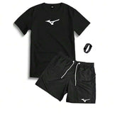 conjunto camiseta 100% algodão bermuda tactel tenis mizzu relogio brinde