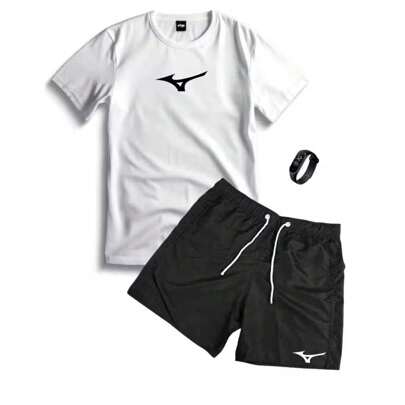 conjunto camiseta 100% algodão bermuda tactel tenis mizzu relogio brinde