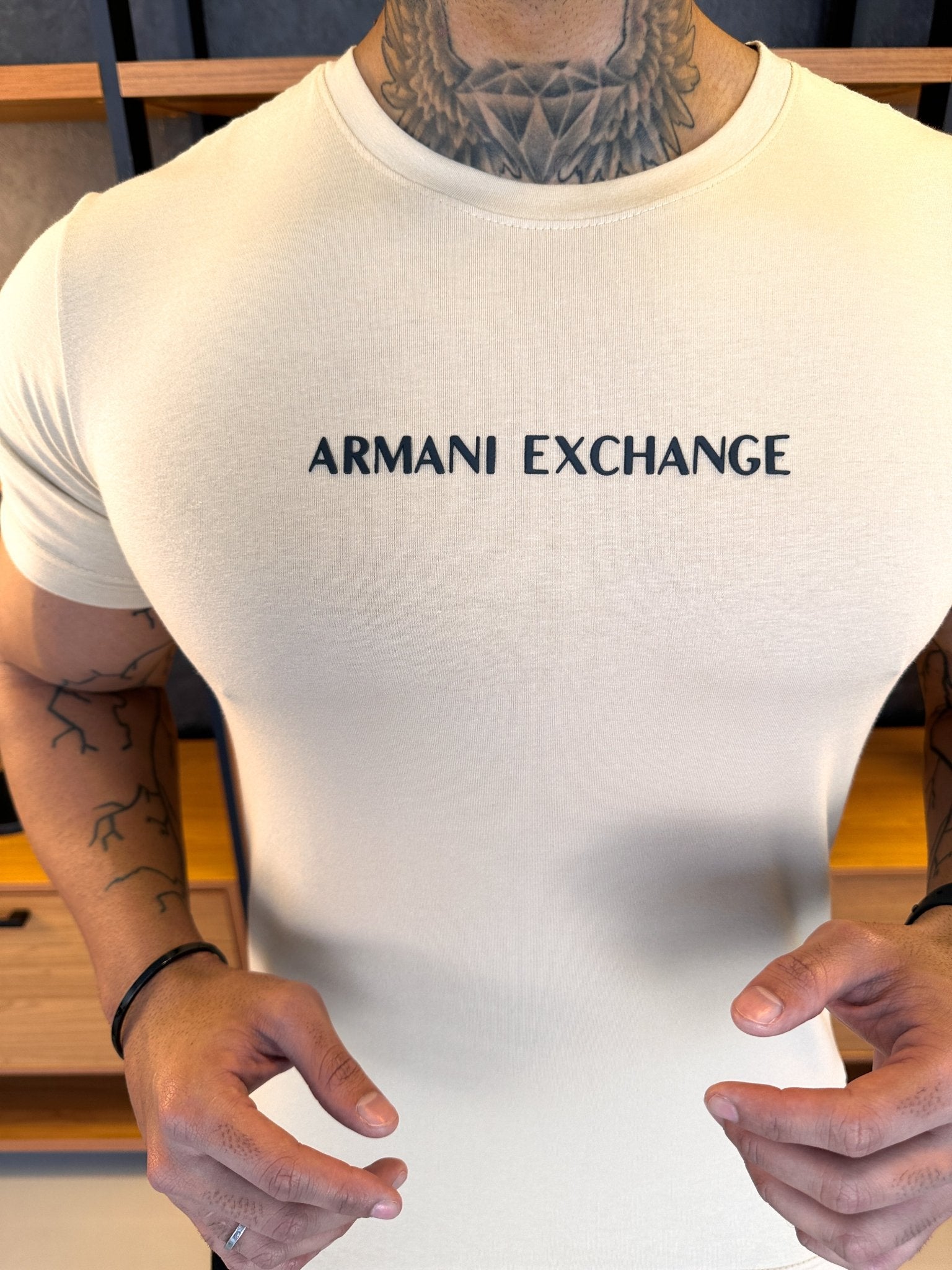 Camiseta AX Bege Escrita Central