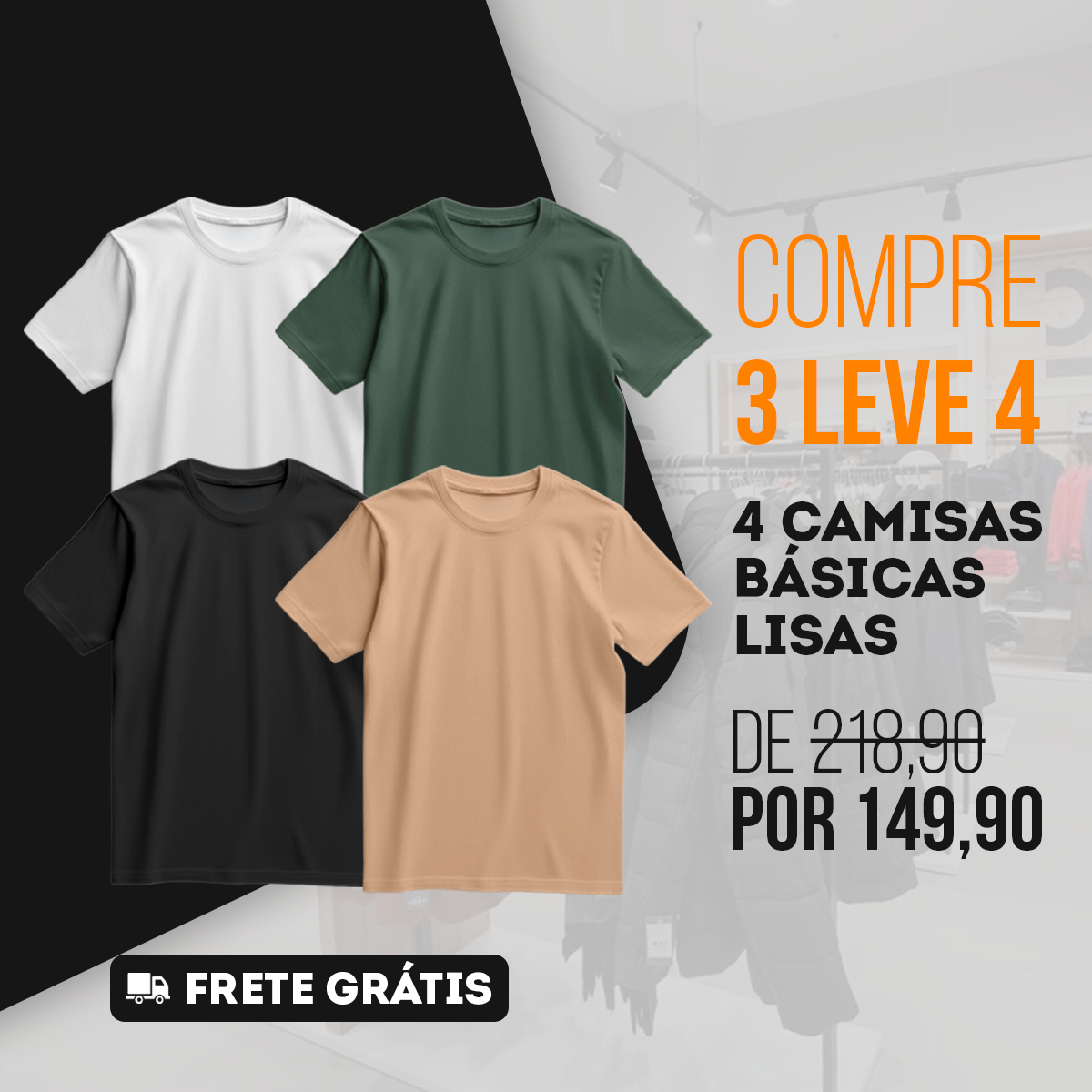 Kit 4 Camisetas Básicas Hugo B. [PAGUE 3 LEVE 4]